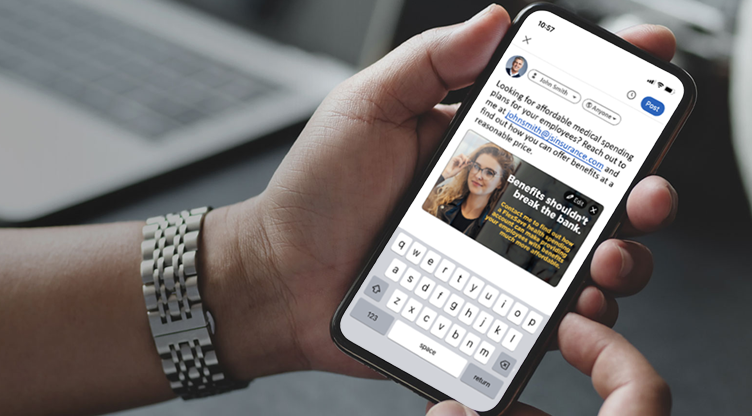 man posting a flexsave image on linkedin via iphone